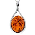 Genuine Cognac Baltic Amber & Sterling Silver Large Classic Pendant without Chain - 1835