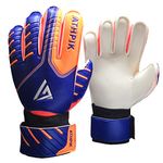 Soccer Goalie Gloves, Junior Indoor & Outdoor Goalkeeper Gloves with Finger Spines Protection and Strong Grip for Kids, Youth, Girls and Boys(Blue,Size 6)