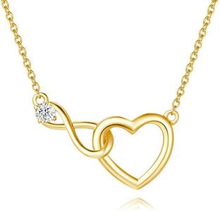 FANCIME Infinity Heart Necklace Sterling Silver Gold Plated Cubic Zirconia CZ Simulated Diamond Love Pendant Jewelry Anniversary Birthday Christmas Gifts for Women Mom, 16"+2"