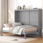 Merax Modern Farmhouse Solid Wood Murphy Cabinet Bed, No Box Spring Needed/Easy Assemble/Queen,Gray