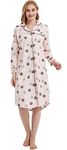 CHUNG Women Flannel Brushed Cotton Nightgowns Sleepshirt Dress Long Nightwear Nighties Button Down Cozy Warm Pajamas,036PinkBall,M