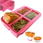 Ozwen Large Ice Cube Silicone Freezing Tray with Lid, Easy Meal Prep Thanks to Souper Freezer Food Cubes Container, Silicone Mold for Soup & Sauce and Food Storage (Pink, 4Compartments, 1Pack)