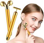 2-IN-1 Beauty Bar 24K Golden Face Massager 3D Roller Electric Beauty Bar and T Shape Face Massager Kit Face Lift Skin Tightening