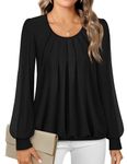 Timeson Womens Pleated Front Fitted Slim Fit Round Neck Tunic Top Medium Black