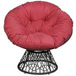 S AFSTAR Papasan Chair, 360-degree Swivel Round Wicker Chair with Detachable Round Cushion & Rattan Cross Frame, Saucer Chair Moon Chair Indoor Outdoor Papasan Chair for Adults Kids (Burgundy)