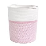 INDRESSME Pink Laundry Storage Basket, Baby Laundry Hamper, Woven Rope Toy Basket for Towel, Pillow, Blanket Storage Basket Nursery Bin, 15.8 X 13.8 X 17.8, Pink