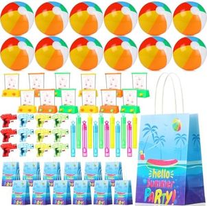 Lunmon 72 Pcs Summer Beach Party Favors, Including Inflatable Beach Balls Handheld Water Game Bubble Wands Water Guns and Gift Bags for Boys Girls Pool Beach Theme Birthday Party Supply