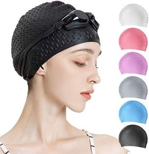 Tripsky Silicone Swim Cap,Comfortable Bathing Cap Ideal for Curly Short Medium Long Hair, Swimming Cap for Women and Men, Shower Caps Keep Hairstyle Unchanged (Black)