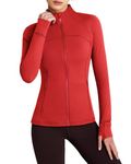 QUEENIEKE Women's Running Jackets Zip Up Slim Fit Workout Gym Tops for Women Athletic Track Yoga Jackets with Thumbholes (Gright Red, S)