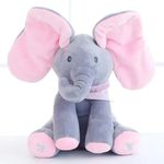 Savealot Peekaboo Singing Elephant Plush Toy - Interactive Animated Stuffed Animal for Babies - Super Soft Fabric, Sings and Plays Peek-a-Boo, for 6 Months+ (Pink)