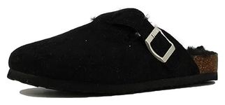 Les Arlesiennes Womens Fur Lined Clogs Fashion Soft Comfort Casual Slip On Buckle House Shoes (Black, UK_Footwear_Size_System, Adult, Women, Numeric, Medium, Numeric_5)