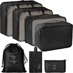 PETRICE Travel Organizer 7 Set Travel Organizer Bag 3 Packing Cubes + 3 Pouches + 1 Toiletry Organizer bag, (Black)