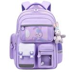 RavSo Cute Bunny Backpack with Colorful Sequins For Lightweight &Waterproof School Bag with Five Pockets, Hidden Zipper Casual Travel Bookbag for Elementary School (Classic, Levender)