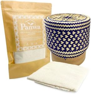 PANWA Bamboo Sticky Rice Serving Basket Thai Kratip Container Royal Blue Butterfly Pea Flower with 16 Inch Round 6 Pack Reusable Cheesecloth