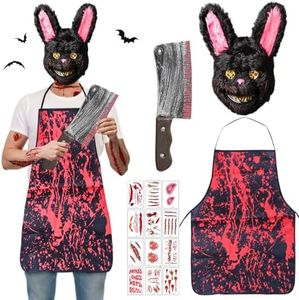 JWDMHSJ Maschera di Killer Rabbit Costume Set, 5 PCS Horror Rabbit - Halloween Costumes, Halloween Costumes For Men, Adult & Teen One Size Fits All, per Donne Uomini Halloween Masquerade Prop
