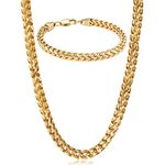 FIBO STEEL Stainless Steel Wheat Chain Necklace for Men Necklace Bracelet Jewelry Set 5mm in Width, 22" 8.5"