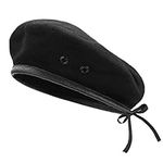 AYPOW Wool Berets, Mens Ladies Military Army Style Berets with Leather Trim - Adjustable, One Size Fits Most Black