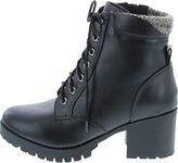 Soda Single Lug Sole Chunky Heel Combat Ankle Boot Lace up w/Side Zipper, Black Pu, 5 UK