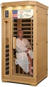 LifePro 1 Person Far Infrared Sauna for Home - Home Sauna, Tempered Glass Door, Oxygen Ionizer, & 7 Chromotherapy Lights for Indoor Sauna - Canadian Hemlock Wood Dry Sauna with Bluetooth Sound System