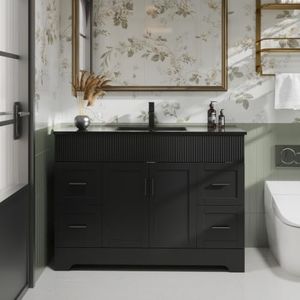 eclife 48" Bathroom Vanities Sink Combo with Modern Drawers W/Decor, Undermount Sink, Black Faucet, Black