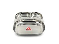 Jee Alto 20 Gauge Heavy Duty 2 in 1 Stainless Steel Kitchen and Dining Round Deep Compartment Divided Plate/Thali/Mess Tray Set, 23.5 x 19 x 2.6 cm, Silver_Set of 4