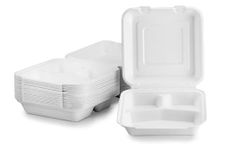 Signature Packaging - Clamshell Takeaway Food Box Container - 50 Pack - 3 Compartments