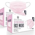 Harley Street Care Disposable Pink Face Masks Protective 3 Ply Breathable Triple Layer Mouth Cover with Elastic Earloops (Pack of 100)