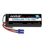 HRB 2S 5200mAh Lipo Battery 7.4V 50C with EC5 Plug Hard Case RC Lipo Battery Compatible with RC Car RC Airplane RC Truck RC Boat