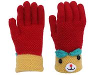 FabSeasons Girl's and Boy's Acrylic Woollen Winter Gloves (Red, 5-8 Years)