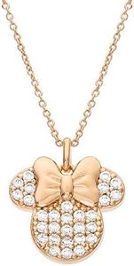 Collana Disney Minnie Mouse per Donna, Gioielli in Argento Sterling placcato Oro Rosa con Zirconi Cubici, Catena da 45,7cm per il 90esimo Anniversario di Mickey Mouse