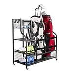 AILRINNI Golf Bag Storage Organizer - Golf Bag Storage Garage Stand Rack for Golf Accessories Extra Large Size with Wheels Golf Bag Stand Fit for Garage Club Shed Basement Golfing Equipment Rack