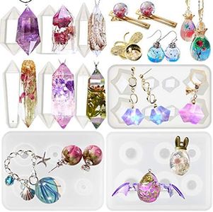 Crystal Resin Moulds Epoxy Concrete Clays Jewellery Making Kit Set Pendulum, Sphere, Oval Egg, Multi-facted Gems 9-Count