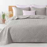 Exclusivo Mezcla Full Queen Size Quilt Bedding Set with Pillow Shams, Soft Lightweight Quilts Basket Quilted Bedspreads Coverlets Bed Cover for All Seasons, Light Grey