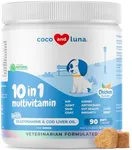 10 in 1 Multivitamin for Dogs - 90 Soft Chews - Hip and Joint Support with Glucosamine and Chondroitin - Cod Liver Oil & Vitamins with Coq10 for Skin & Heart Health, Gut & Immune Support