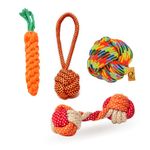 Foodie Puppies Dog Chew Cotton Rope Toys 4in1 Combo for Dogs (Carrot + Dumbbell + Handle + Cotton Ball Rope) | Knotted Cotton Chew Dog Toys for Teeth Cleaning and Training (Color May Vary)