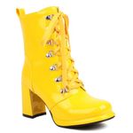 Carkuolary Womens Fashion Side Zipper Yellow Booties Chunky Heel Ankle Boots Disco Costume Winter Shoes for Women Girls Ladies Size 2