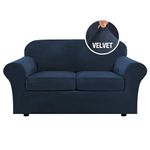 H.VERSAILTEX Real Velvet Plush 3 Pieces Couch Covers for 2 Cushion Couch Stretch Love Seat Sofa Covers Washable Sofa Slipcover Furniture Protector for Pets (Loveseat Sofa, Navy)