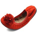 Ollio Women's Shoes Faux Suede Decorative Flower Slip On Comfort Light Ballet Flat orange Size: 6 UK