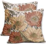 Sweetshow Brown Rust Red Vintage Floral Pillow Covers 16x16 Rustic Flowers Botanical Print Decorative Throw Pillows Outdoor Country Decorations Pillow Cases for Couch Sofa Bed Decor Set of 2