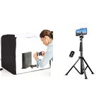 Amazon Basics Portable Foldable Photo Studio Box with LED Light + UBeesize Selfie Stick Tripod with Bluetooth Remote