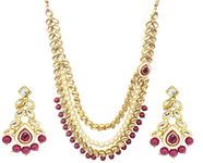 Chrishan high gold plated designer Alloy kundan and pearl long ethnic necklace set for women and girls.