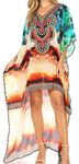 Sakkas P7 - HiLowKaftan Laisson Hi Low Caftan Dress Top Cover/Up Fit with Printed Pattern - WM105-Multi - OS