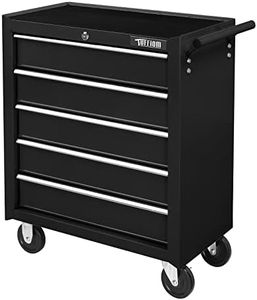 TUFFIOM 5-Drawer Rolling Tool Chest w/Lock & Key, Tool Storage Cabinet with Wheels, Top Cushion & Drawer Liners, Tool Organizer Box for Garage, Warehouse & Repair Shop, Black