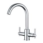 Funime® Kitchen Taps Dual Lever Sink Mixer Taps Traditional Monobloc Mixer Taps for Kitchen Sink 1 Hole Swivel Spout Chrome Double Handles Kitchen Faucet