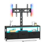 JUSTOGO TV Stand with Mount and Power Outlet, TV Stand Mount with Storage for Living Room, Entertainment Center with LED Lights for 45/55/60/65 inch TVs,Height Adjustable Media Console, Black