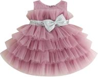 Fairy Dolls Baby Girls Frill Knee Length Dress with Sequin Bow (9-12 Months, Rose Pink)