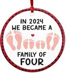 Family of 4 Christmas Ornaments 2024 - Christmas Baby's Second, Newborn Baby Girl, Boy Gifts, Big Brother, Big Sister Announcements Ideas - Christmas Decorations Ceramic Ornaments