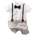 Hopscotch Boys Bow Embellished Romper In White Color for Ages 0-3 Months