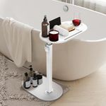Isyunen Bathtub Side Tray,Height Adjustable Bamboo Bathtub Tray Table,Freestanding Bath Caddy Tray for Tub Against Wall,Bathtub Side Table Home Spa (White)