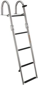 RecPro Marine Pontoon Boat Heavy Duty 5 Step TELESCOPING Rear Entry Ladder SSL-BCK-T3L Polished